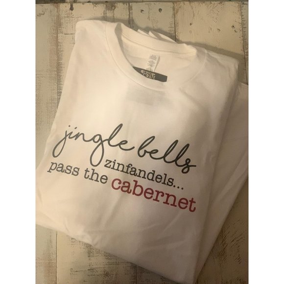 Jingle Bells Holiday Wine Graphic T-shirt - Picture 2 of 3